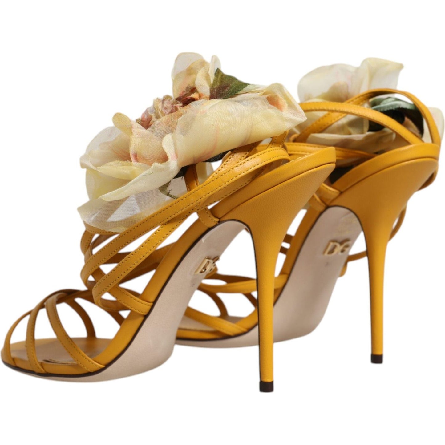 Dolce & Gabbana Yellow Flower Keira Sandals with Stiletto Heels and Leather Sole