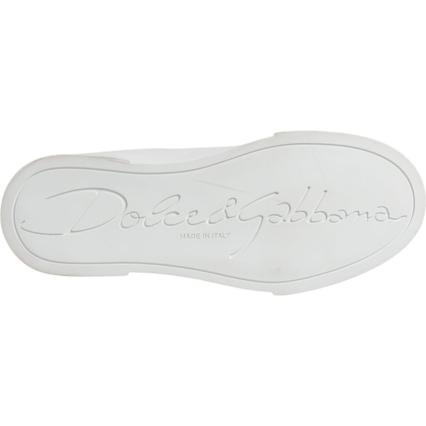 Dolce & Gabbana white leather sneaker sole with embossed logo, classic low-top design, Made in Italy, stylish and high-quality footwear.