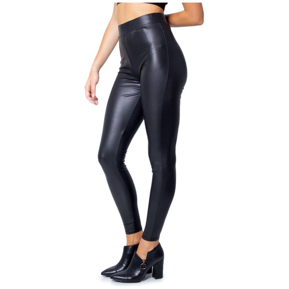 Only Black Polyester Leggings with Glossy Finish and Stretch Fabric for Women