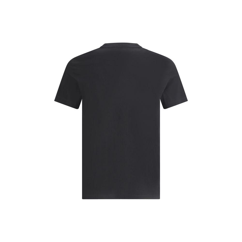 Back view of Versace cotton T-shirt with ribbed crew neck and Medusa logo patch, featuring a monochrome pattern and regular fit.