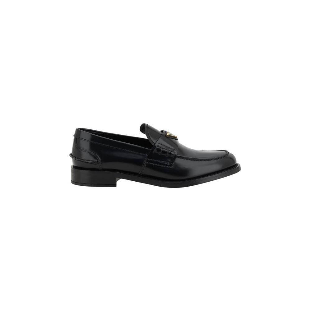 Prada Black Leather Logo Loafers