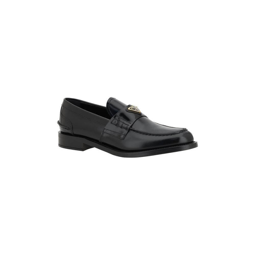 Prada Black Leather Logo Loafers