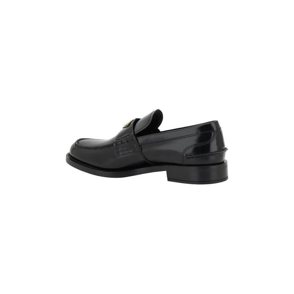 Prada Black Leather Logo Loafers