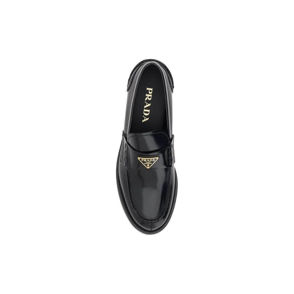 Prada Black Leather Logo Loafers