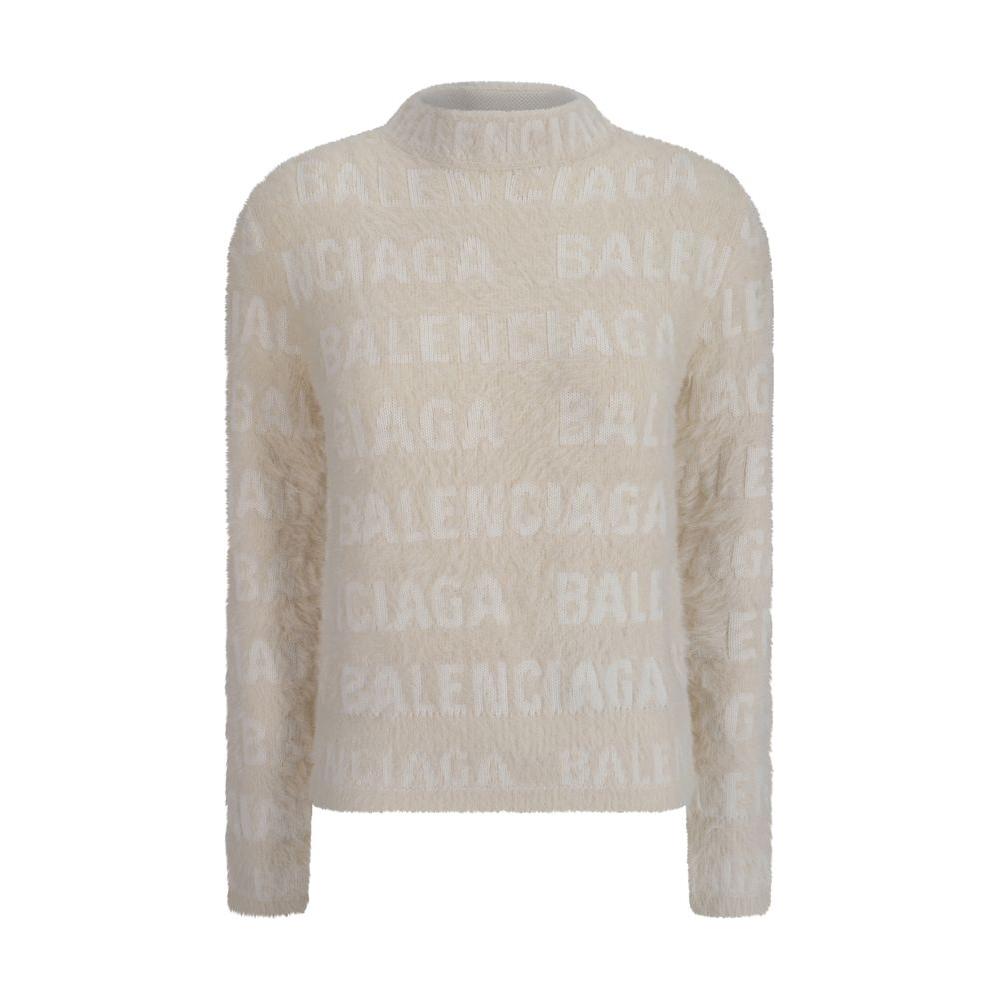 Balenciaga wool sweater with high neck, ribbed cuffs and hem, featuring jacquard weave brand monogram in a regular fit style.