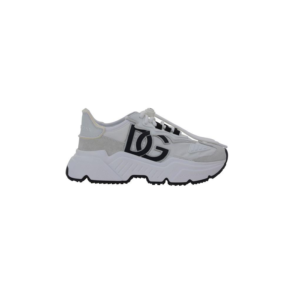 Dolce & Gabbana sneakers with oversized rubber sole, embroidered logo, and toggle closure in white with contrasting details.