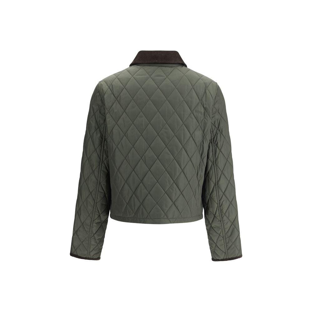 Back view of Burberry Quilts Jacket with quilted design and corduroy collar.