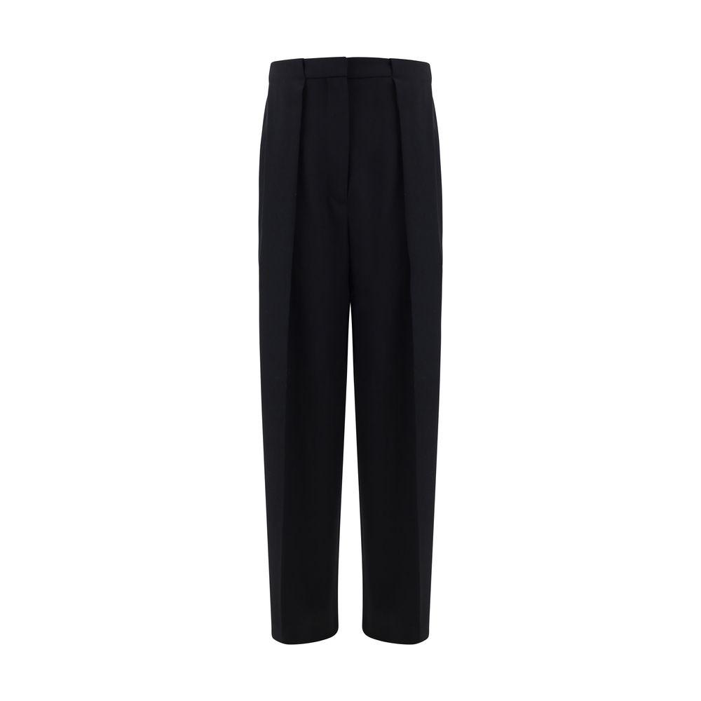 Balmain wide-leg virgin wool pants, featuring front zipper closure, two side and two back welt pockets, monochrome pattern.