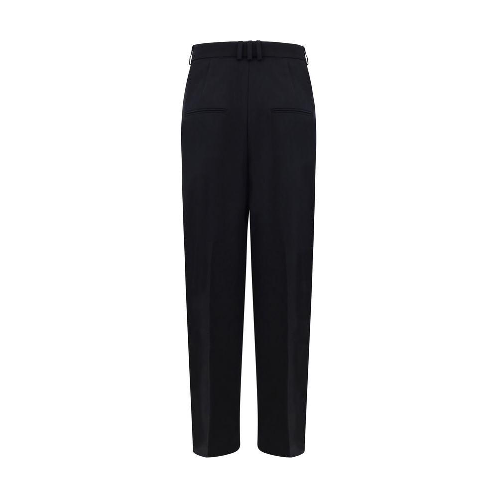 Balmain virgin wool wide-leg pants, front zipper, hook and button, monochrome pattern, side and back welt pockets.