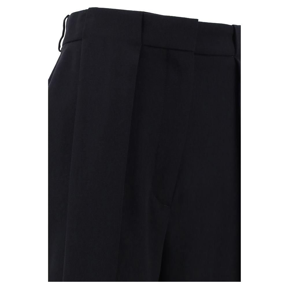Balmain Virgin Wool Pants, wide-leg, monochrome, side and back welt pockets, front zipper, hook and button closure.