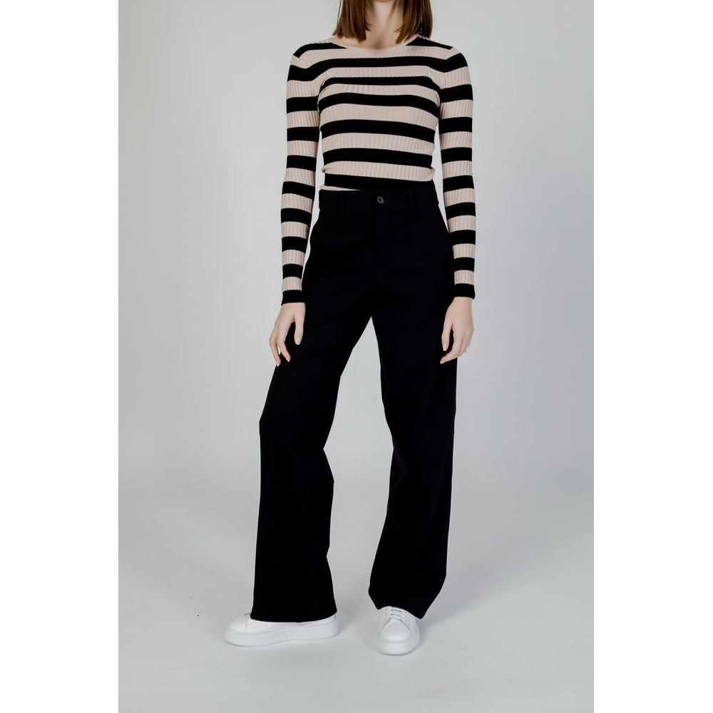 Street One women's black viscose palazzo pants for spring/summer collection; stylish and comfortable with elastic waist.