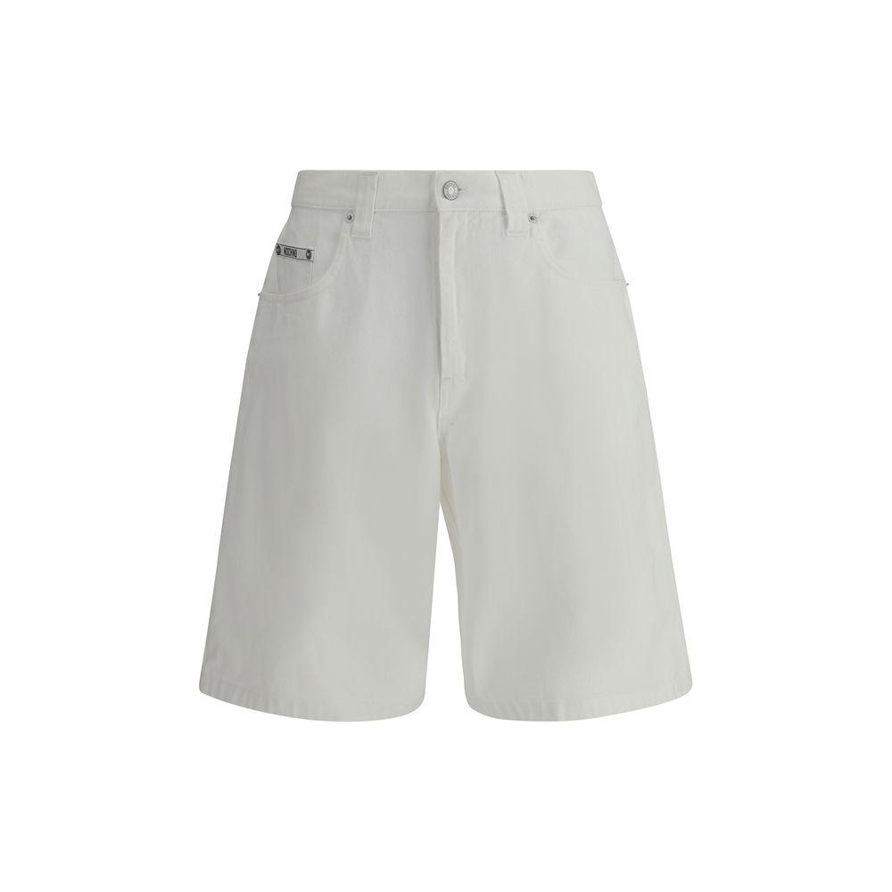 Moschino Denim Baggy Shorts with five-pocket design and zipper closure, perfect for casual streetwear style.