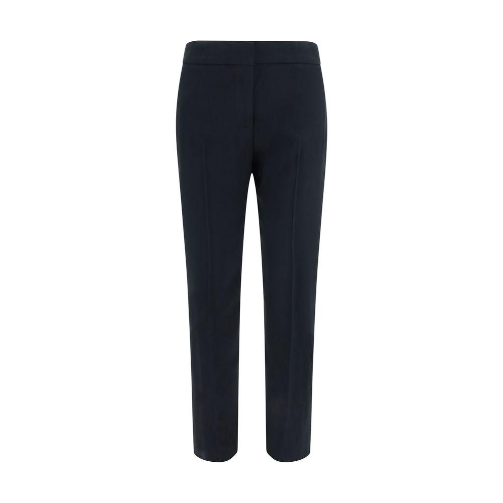 Alexander McQueen pants with hook-and-eye closure, front zipper, two side pockets, and one back welt pocket, black color.