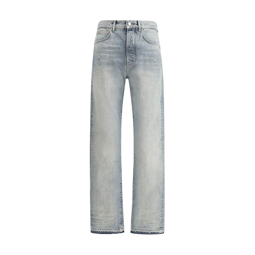 Amiri Released Jeans in light denim, urban style with five-pocket design, mid-rise fit, and zipper closure for modern fashion.