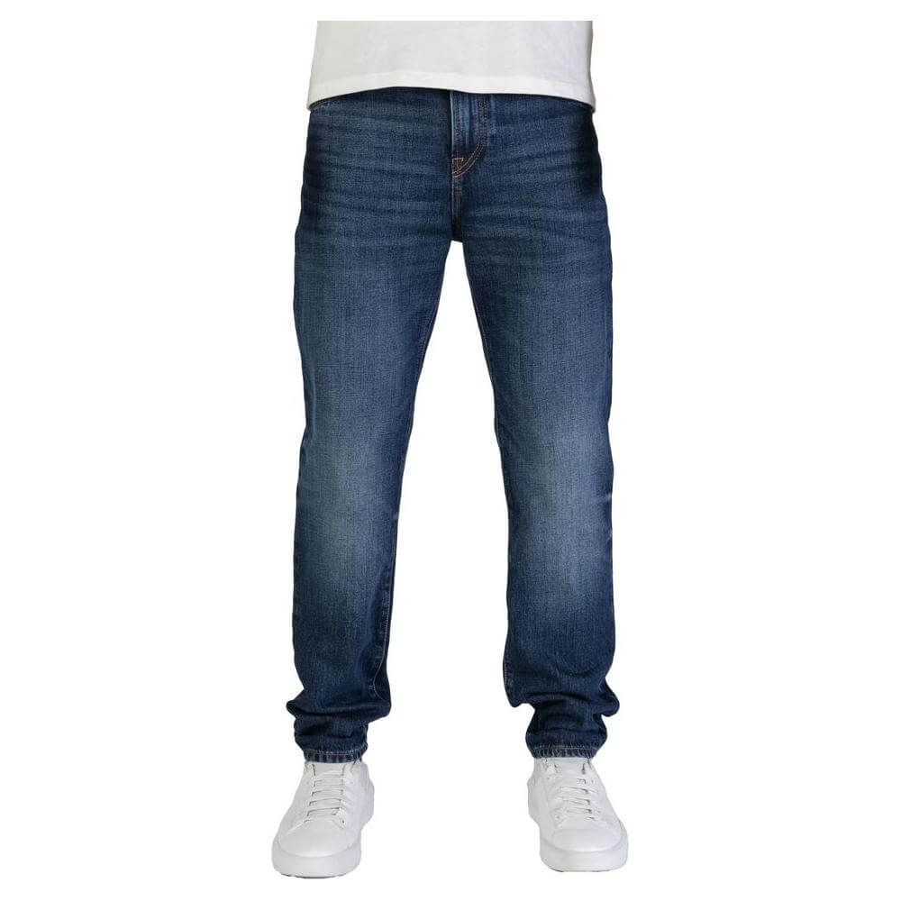 Hugo Boss blue cotton jeans for men, regular fit, fall/winter collection, 100% cotton, stylish and comfortable pants.