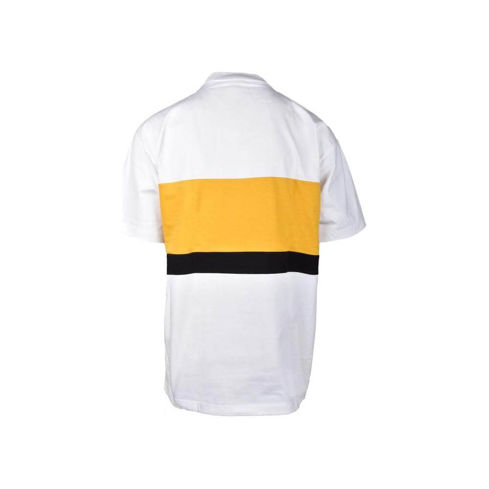 White cotton sweatshirt with yellow and black stripes, men's spring/summer collection.