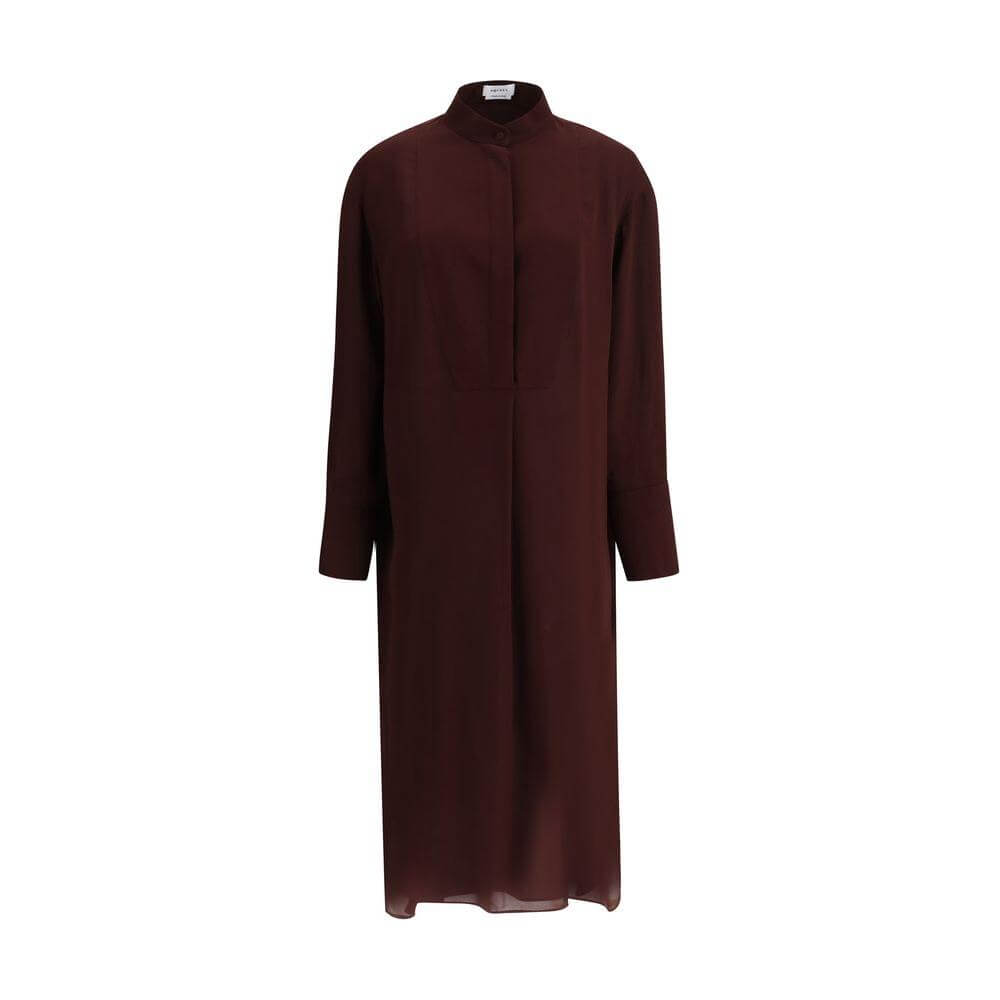 Alexander McQueen Silk Chemisier Dress with classic collar and minimalist design in semi-transparent fabric.