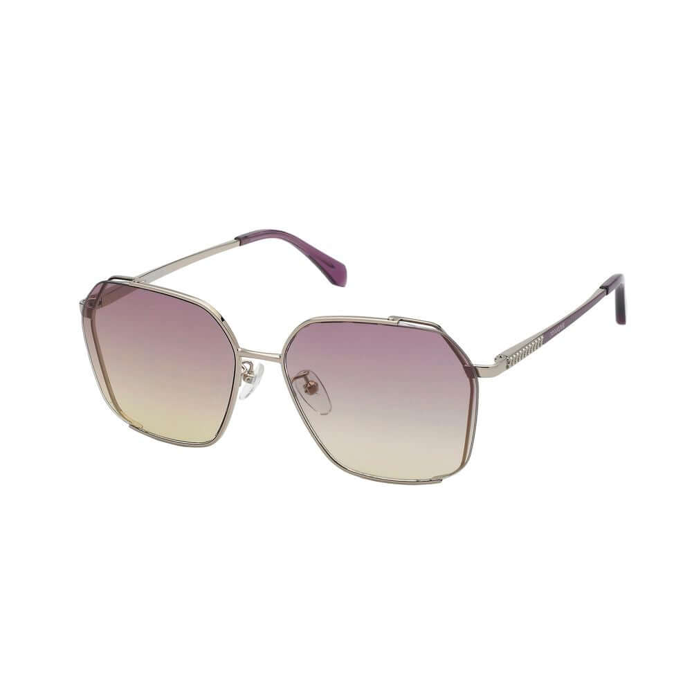 Zadig & Voltaire gold metal sunglasses with violet and yellow gradient lenses, women's style SZV369-580SN9, measures 58/16/140 mm.