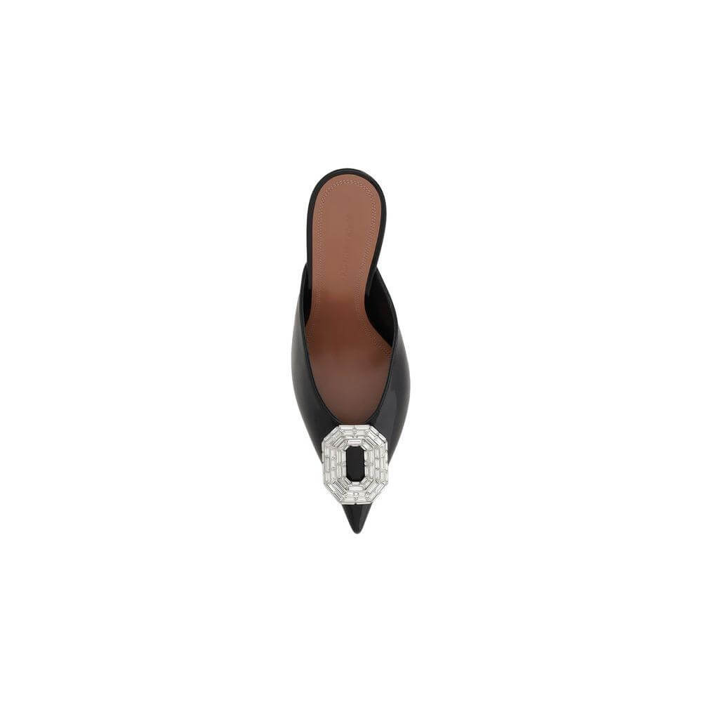 Top view of Amina Muaddi Camelia Pump with jewel-embossed rhinestone applique and elongated pointed toe.