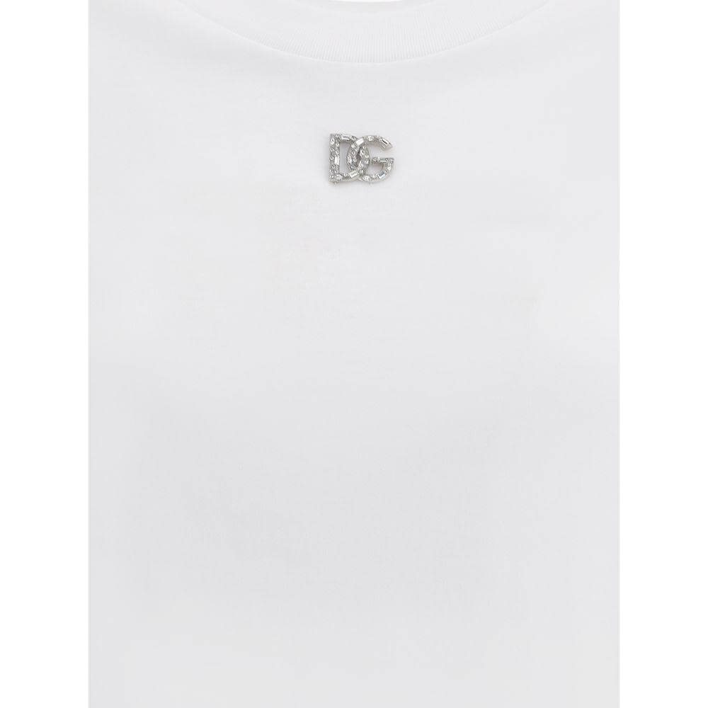 Dolce & Gabbana Cotton T-Shirt with ribbed crew neck and jeweled monogram plaque, regular fit, featuring ribbed sleeve hems.