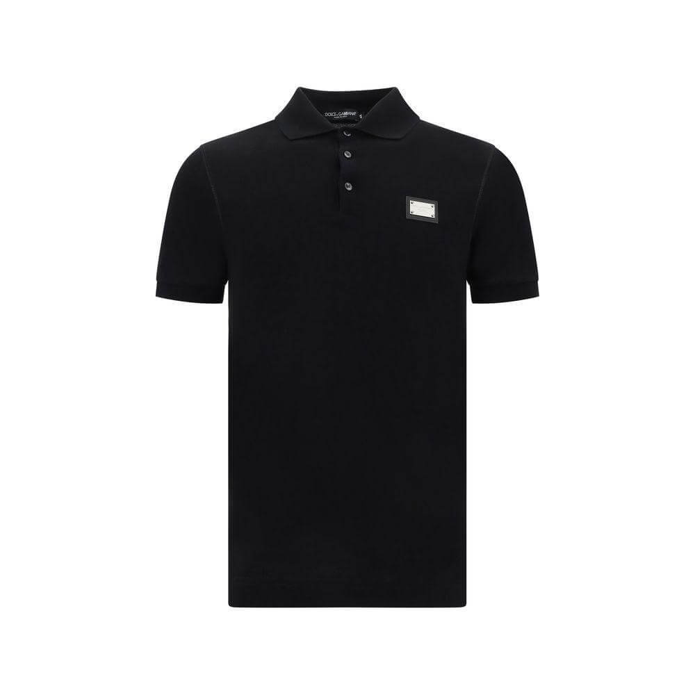 Dolce & Gabbana black cotton polo shirt with ribbed collar, engraved D&G plaque, tone-on-tone buttons, regular fit.