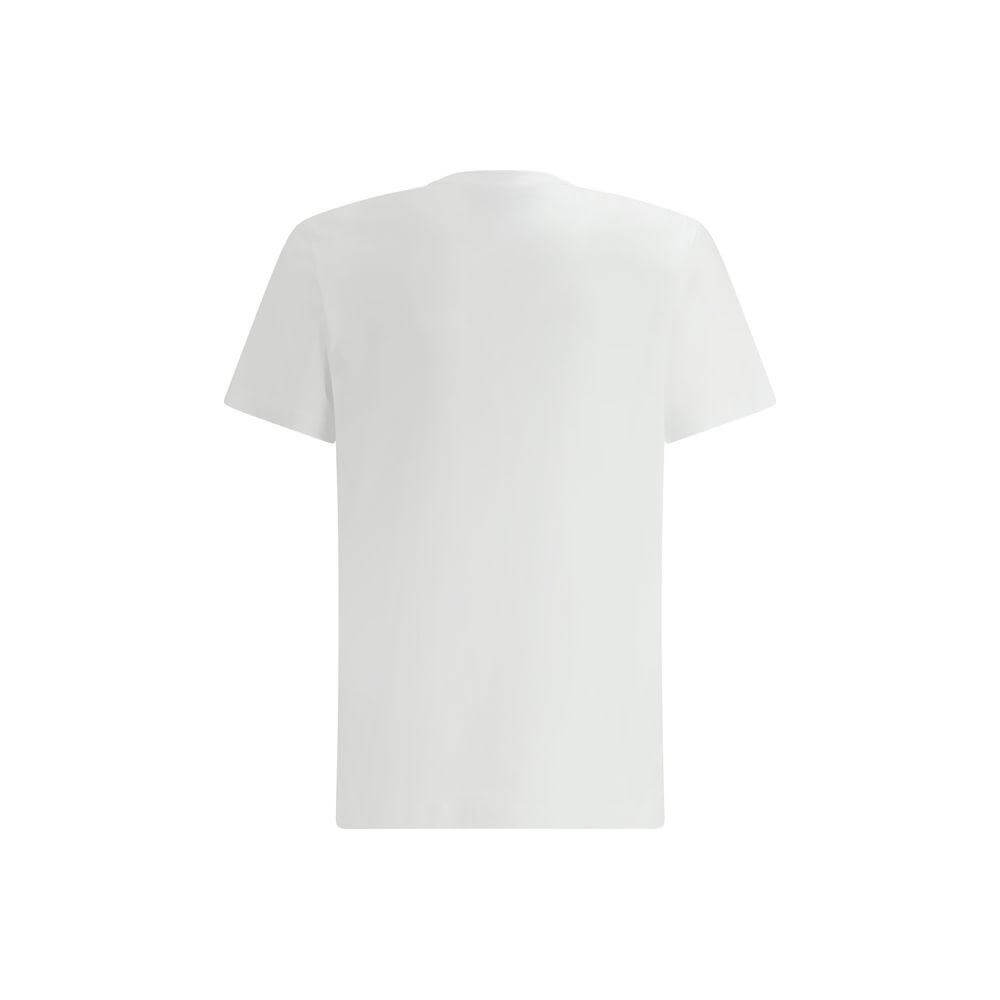 Back view of Moschino logo T-shirt in white cotton, highlighting simple design and signature style.