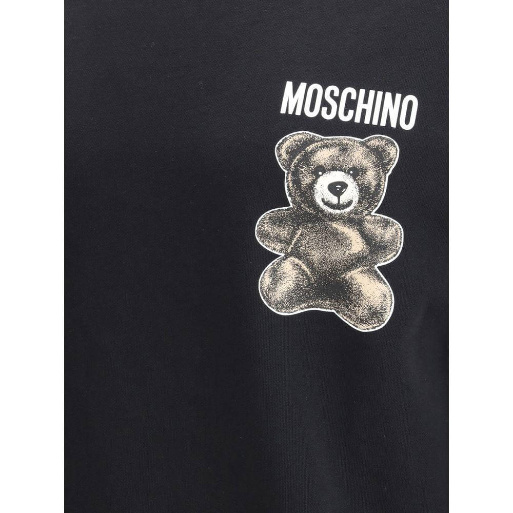 Black Moschino Teddy Bear Cotton Sweatshirt with ribbed crew neck and iconic logo on front for a playful and stylish look