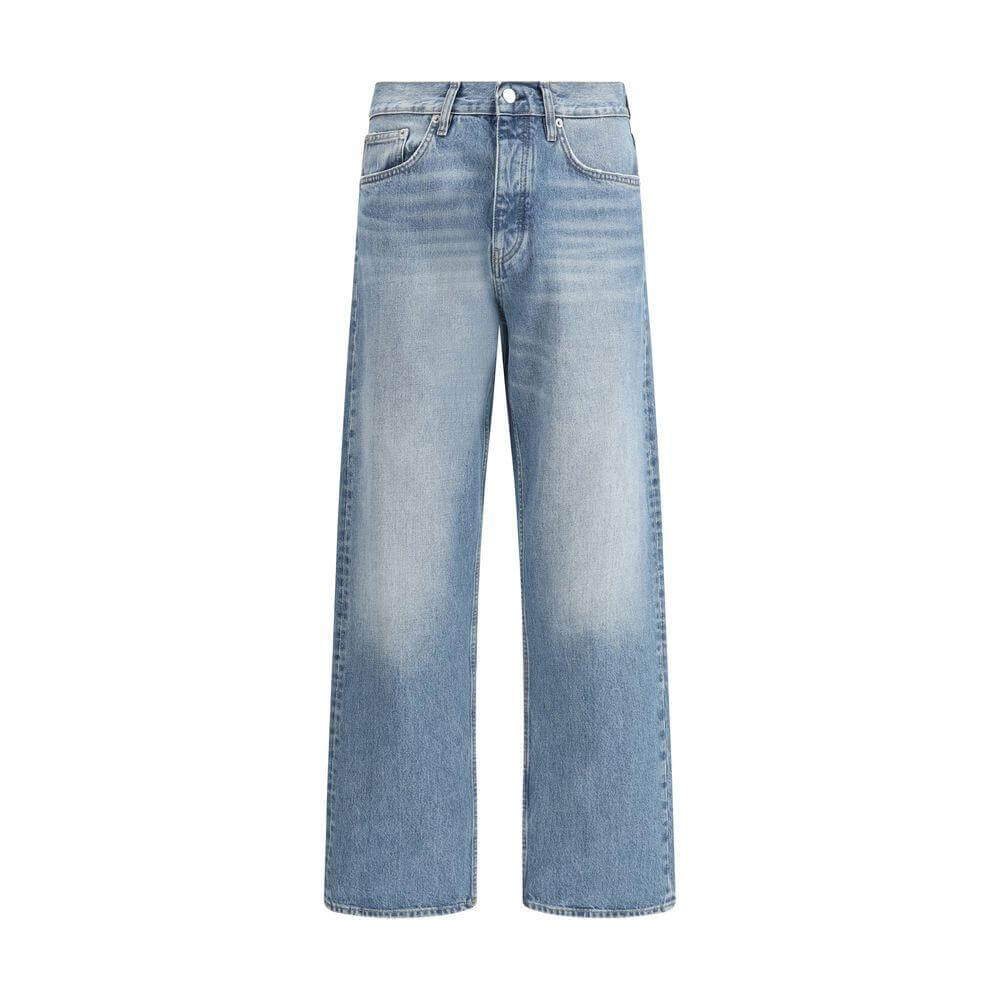 Sunflower Loose Jeans with wide leg, mid-rise, five pockets, and zipper-button closure; casual and comfortable denim design.