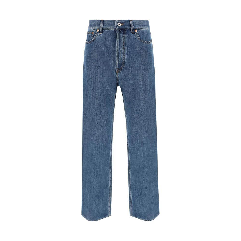 Valentino Cotton Jeans - Five-pocket straight style, front button closure, iconic leather patch, regular fit.