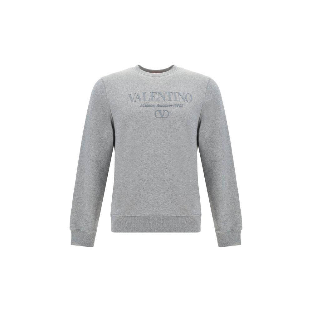 Valentino Cotton Sweatshirt with Ribbed Neck and Cuffs, Iconic Monogram, Monochrome Design, Regular Fit - Front View