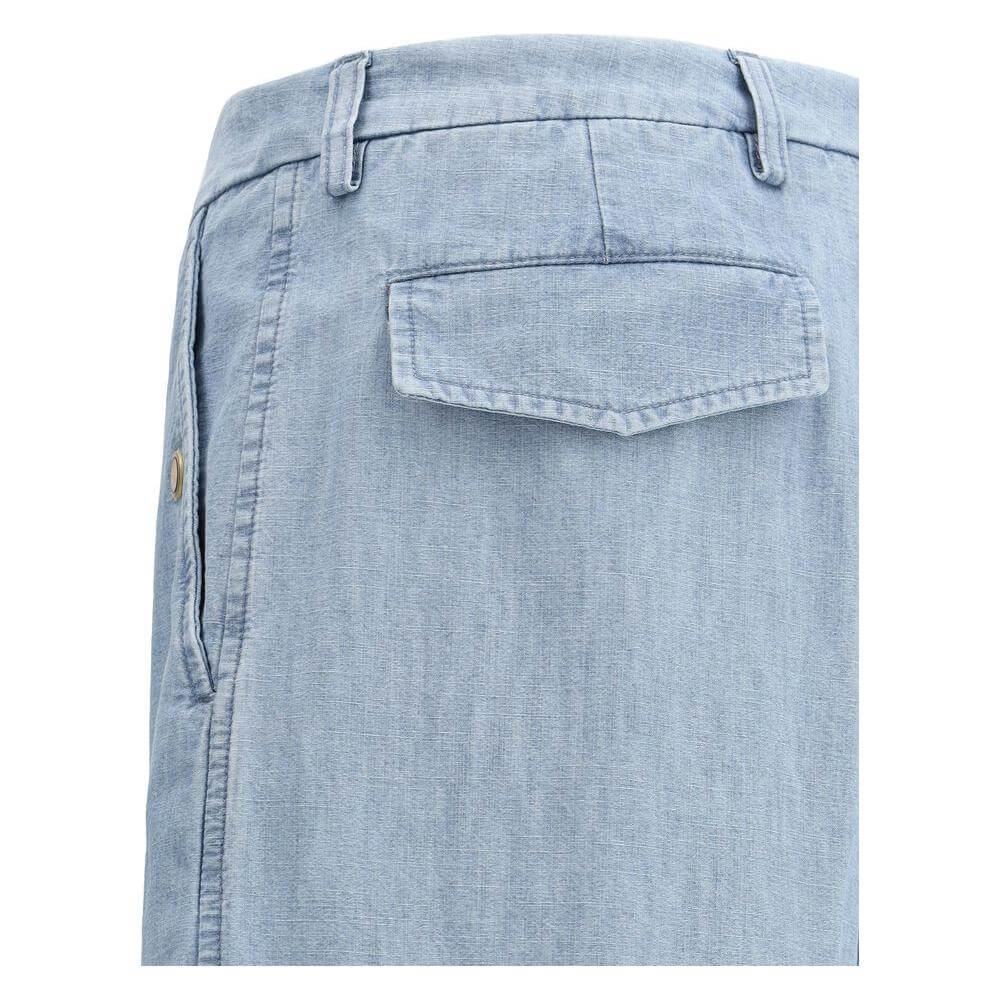 Back view of Valentino denim pants showcasing welt pocket with flap and belt loops.