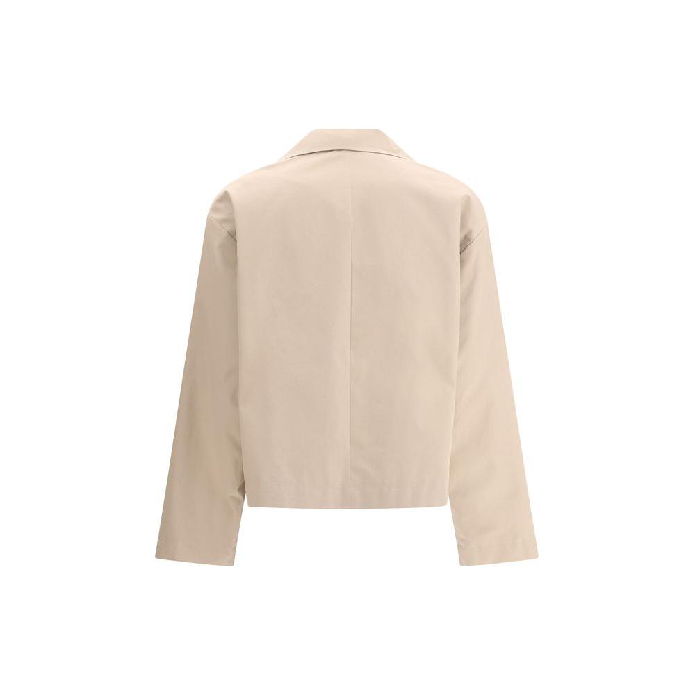 Back view of Fabiana Filippi Trench Jacket in cotton louisine canvas, featuring a cropped style with classic lapels and ¾ sleeves.