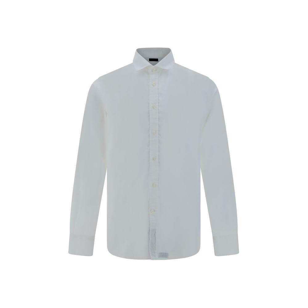 Deperlu cotton poplin shirt with classic collar and button cuffs, featuring front button closure and signature brand label inside.