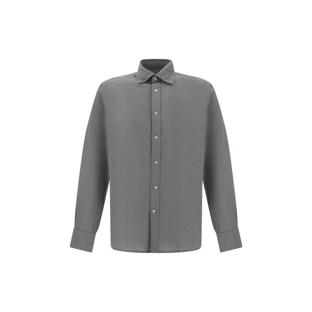 Deperlu Linen and Cotton Shirt in gray with classic collar, front button closure, and adjustable cuffs, perfect for both formal and casual wear.