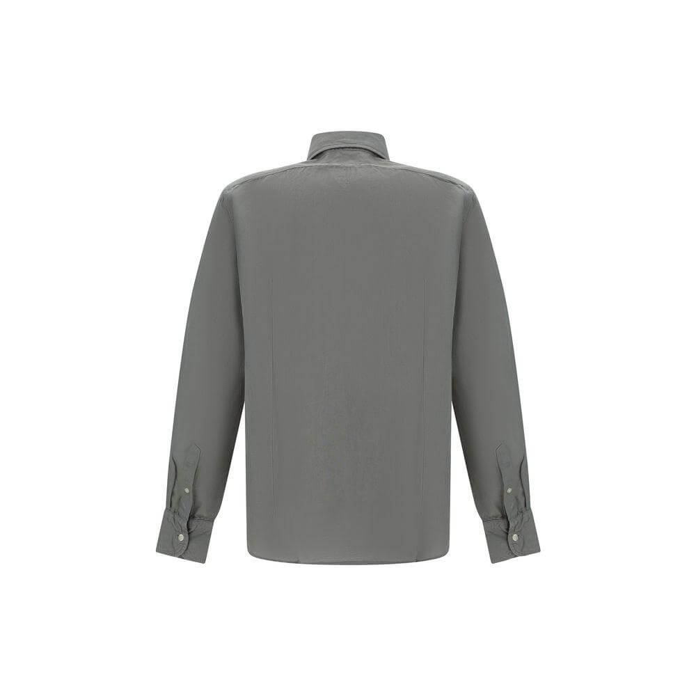 Back view of Deperlu Linen and Cotton Shirt featuring classic collar and adjustable cuffs in a neutral color.