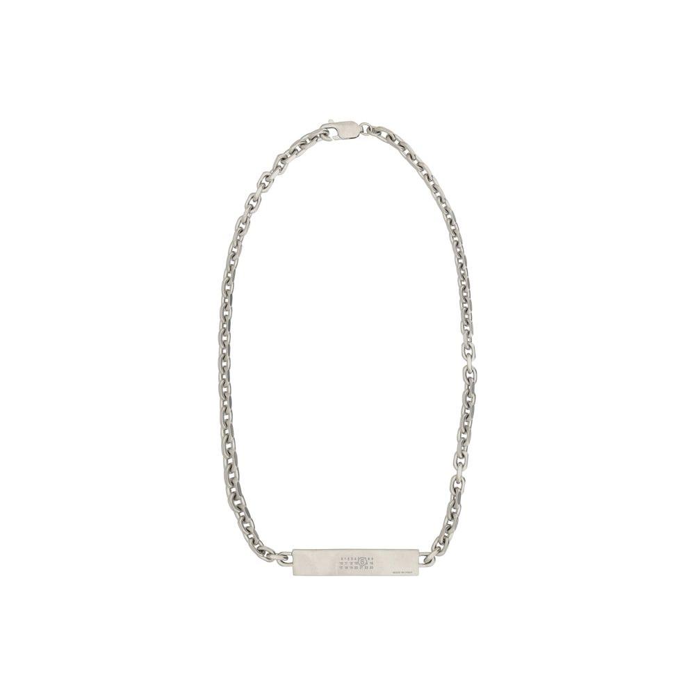 MM6 necklace with chain design and engraved brand logo plaque, featuring a lobster claw clasp closure.