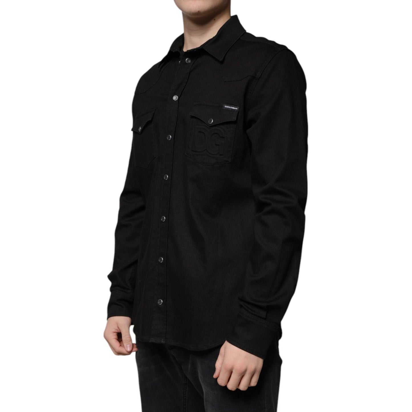 Dolce & Gabbana Black Cotton Collared Button Down Shirt Dolce & Gabbana Black