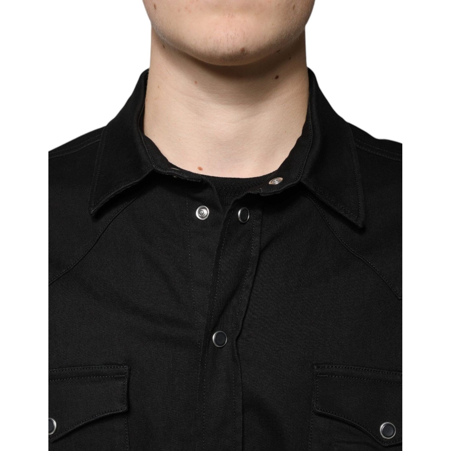 Dolce & Gabbana Black Cotton Collared Button Down Shirt Dolce & Gabbana Black