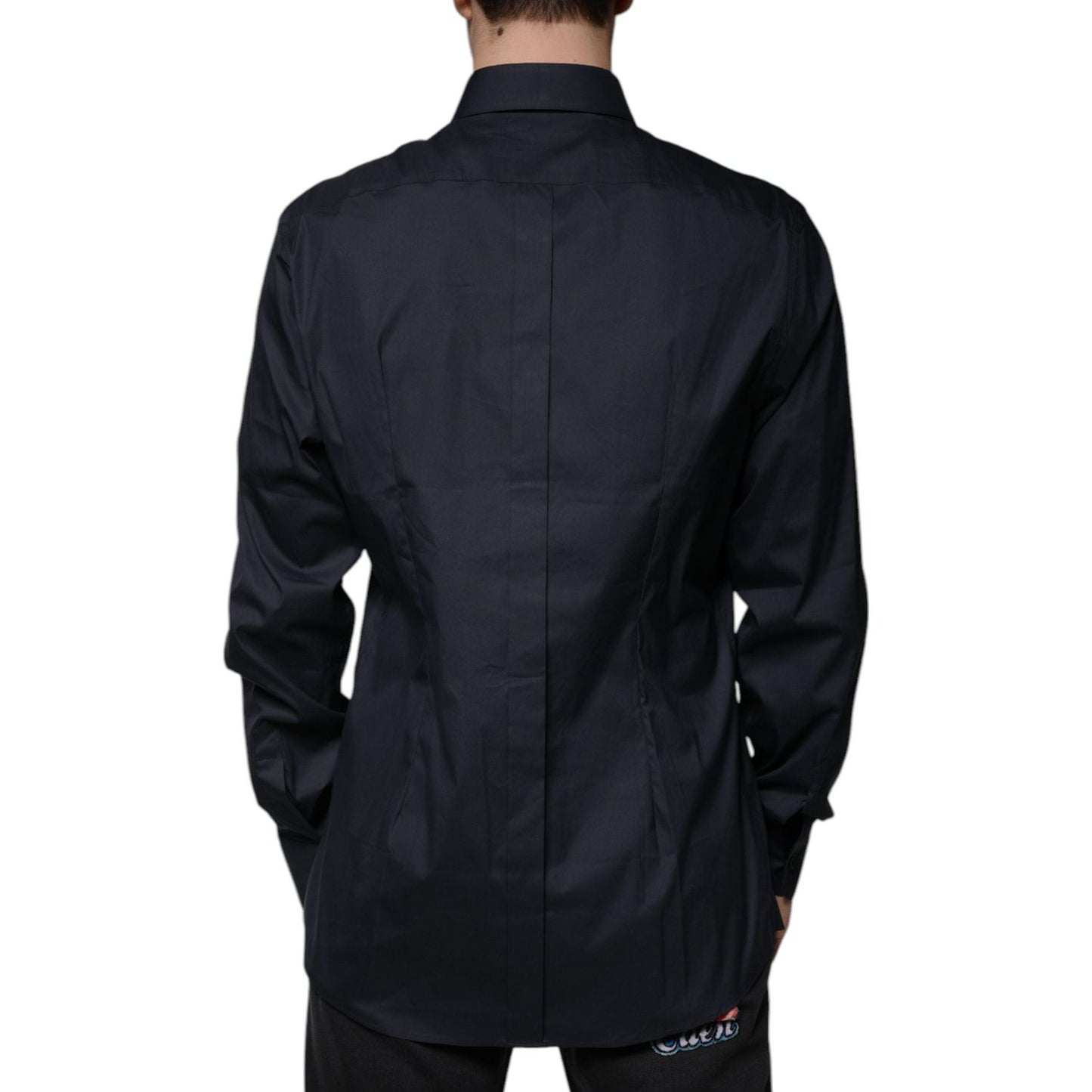Dolce & Gabbana Black Cotton Blend Formal GOLD Dress Shirt Dolce & Gabbana Black