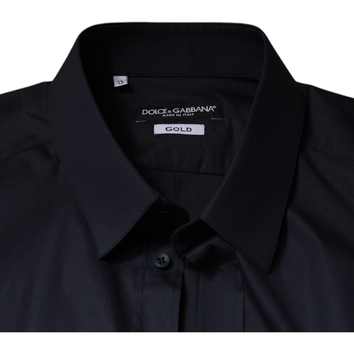 Dolce & Gabbana Black Cotton Blend Formal GOLD Dress Shirt Dolce & Gabbana Black