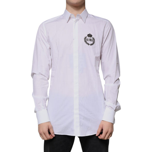 Dolce & Gabbana White Cotton Logo Formal Men GOLD Dress Shirt
