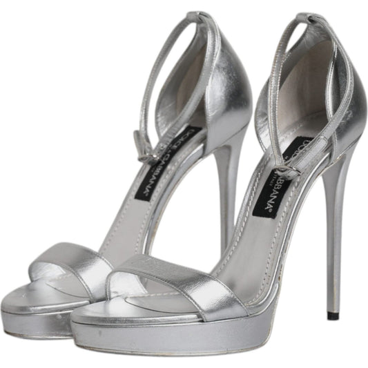 Dolce & Gabbana Silver Leather Platform Keira Sandals Shoes