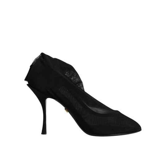 Dolce & Gabbana Black Silk Mesh Sock Style Boots Shoes