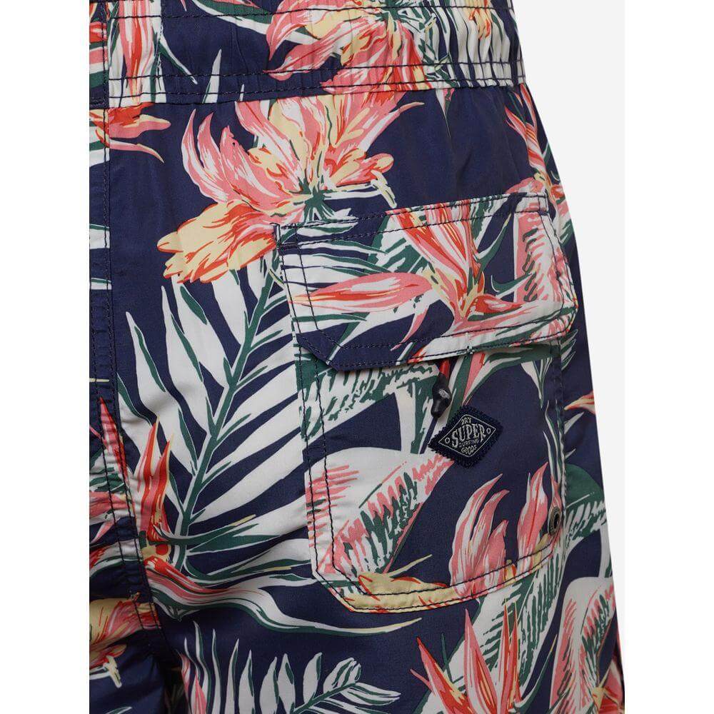 Superdry men's blue polyester swimwear with vibrant floral pattern, perfect for fall/winter season.