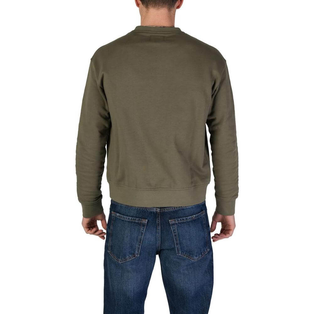 Back view of a men's green Refrigiwear cotton sweater, perfect for fall and winter fashion.