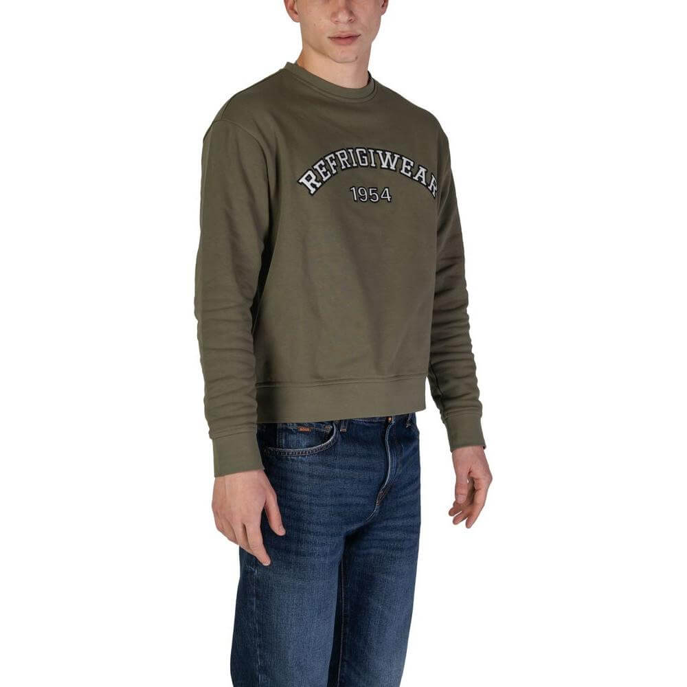 Refrigiwear green cotton sweatshirt for men, fall/winter collection. Comfortable, stylish, and 100% cotton.