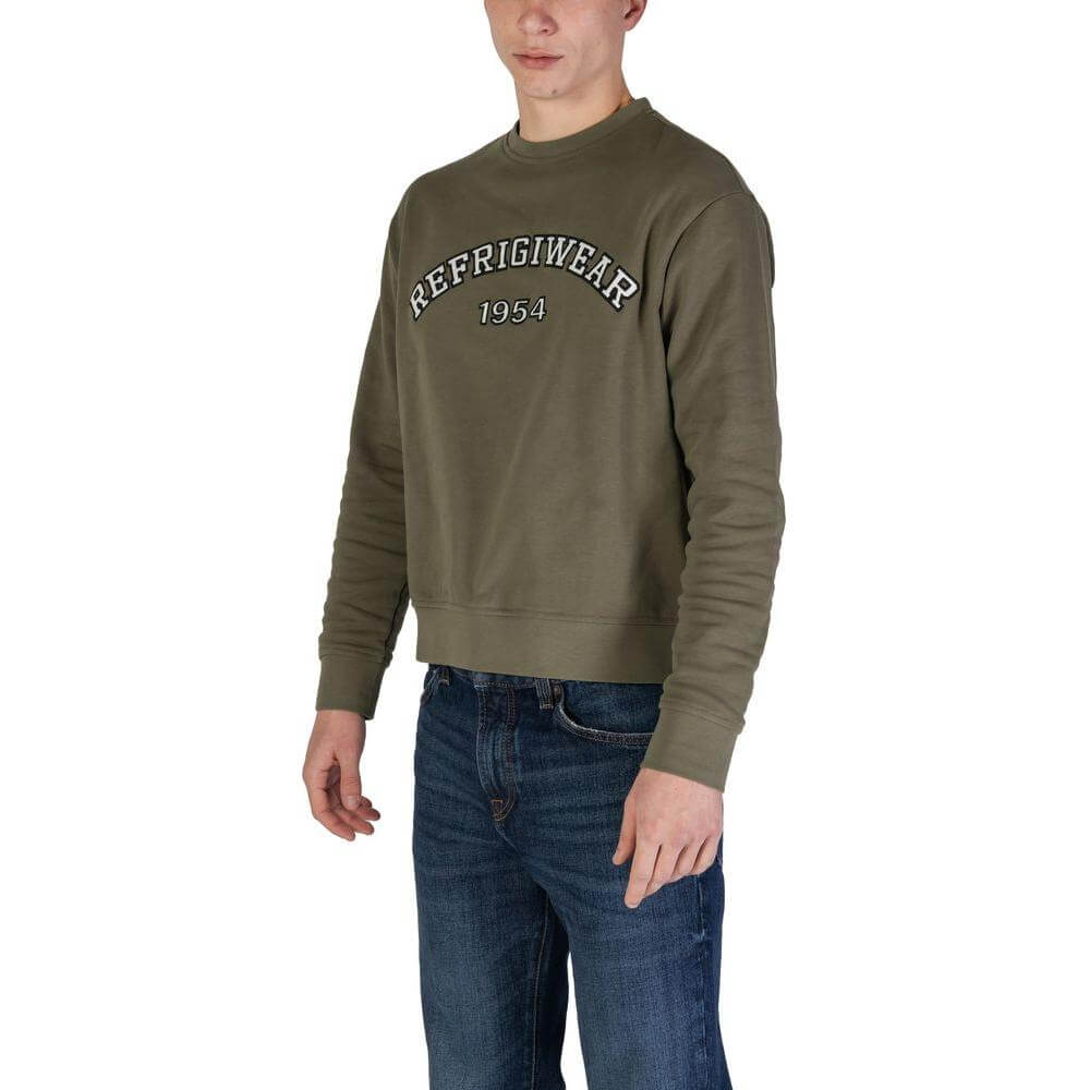 Men's Refrigiwear green cotton sweater, Fall/Winter collection, 100% cotton, stylish and comfortable for cold weather.