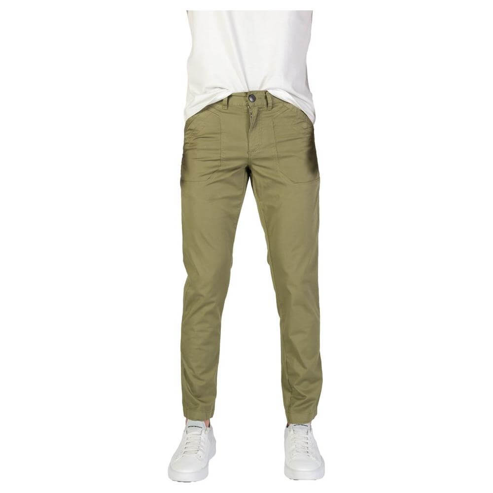 Refrigiwear green cotton jeans and pants for men, regular comfort fit, fall/winter collection, 98% cotton, casual style.