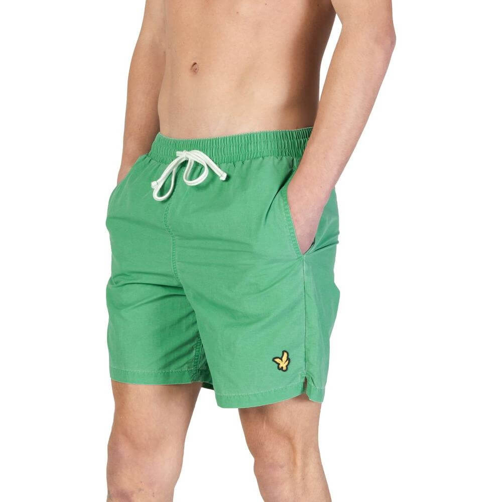Lyle & Scott men's green nylon swimwear, Fall/Winter collection, featuring elastic waistband and drawstring.