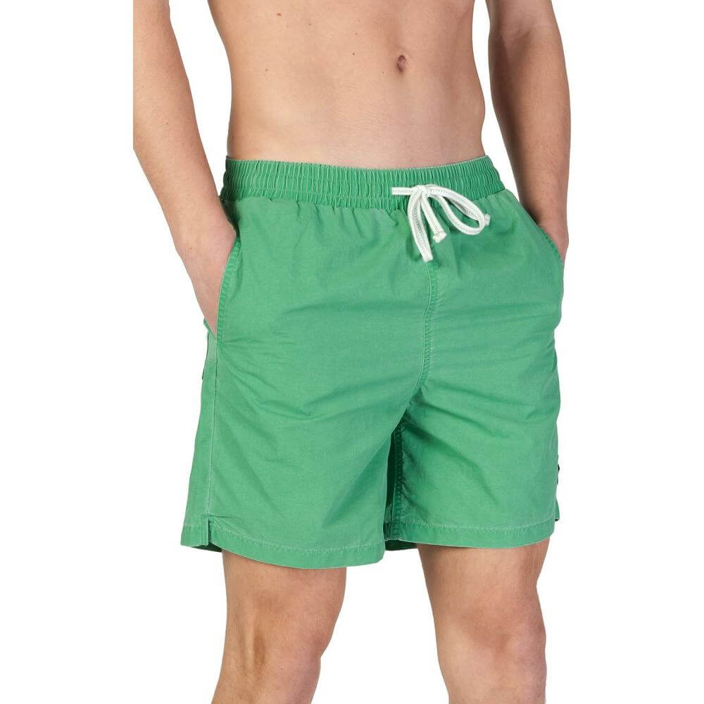 Lyle & Scott men's green nylon swimwear for fall/winter collection featuring durable 100% nylon with drawstring waist.